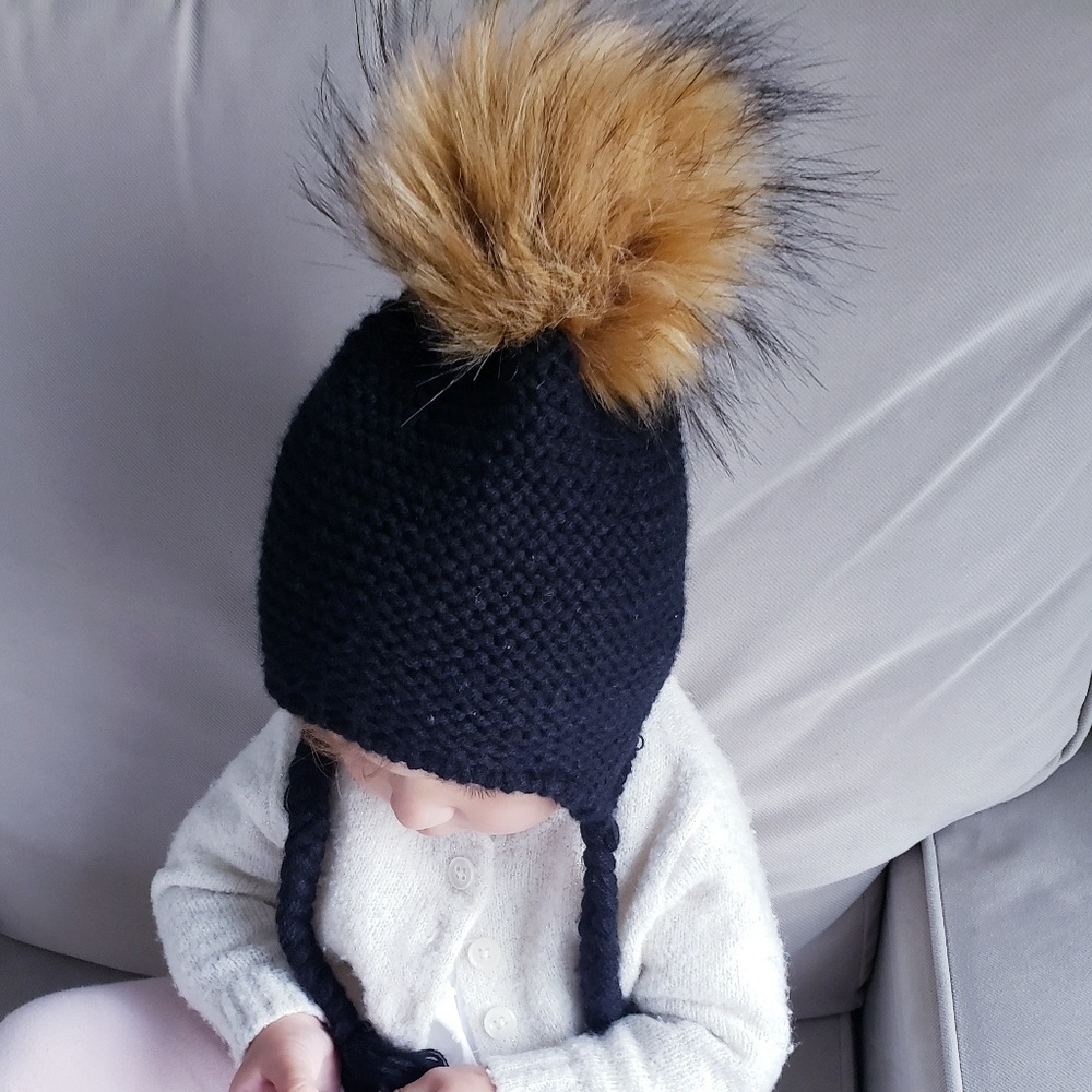 kids fur pompom knit hat - Picture 7 of 7
